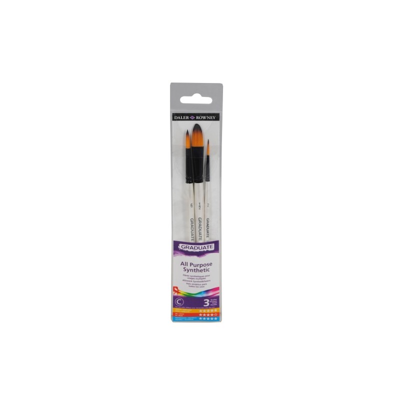 Daler Rowney Graduate Pack da 3 pennelli per acquerello - Setole sintetiche - Manico corto