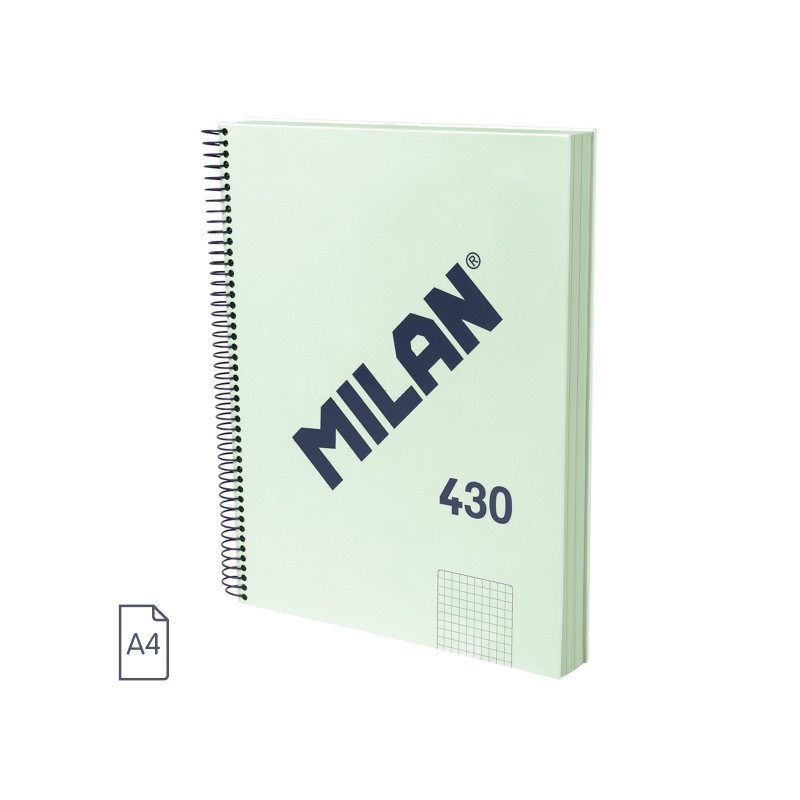 Milan 430 Since 1918 Quaderno A4 con spirale - Quadretti 5x5 mm - 120 fogli da 95 g - Copertina rigida - Colore menta
