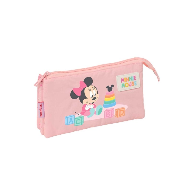 Safta Minnie Mouse Baby Borsa multiuso - 3 scomparti con cerniera - Tasca interna centrale - 22x12x3 cm - Colore rosa pa