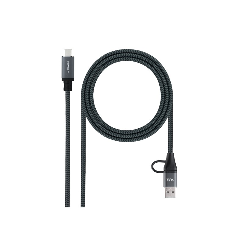 Cavo USB 3.2 Gen2x2 5A/100W di Nanocable - da USB-C + USB-A/M a USB-C/M - 2 m - Colore: grigio
