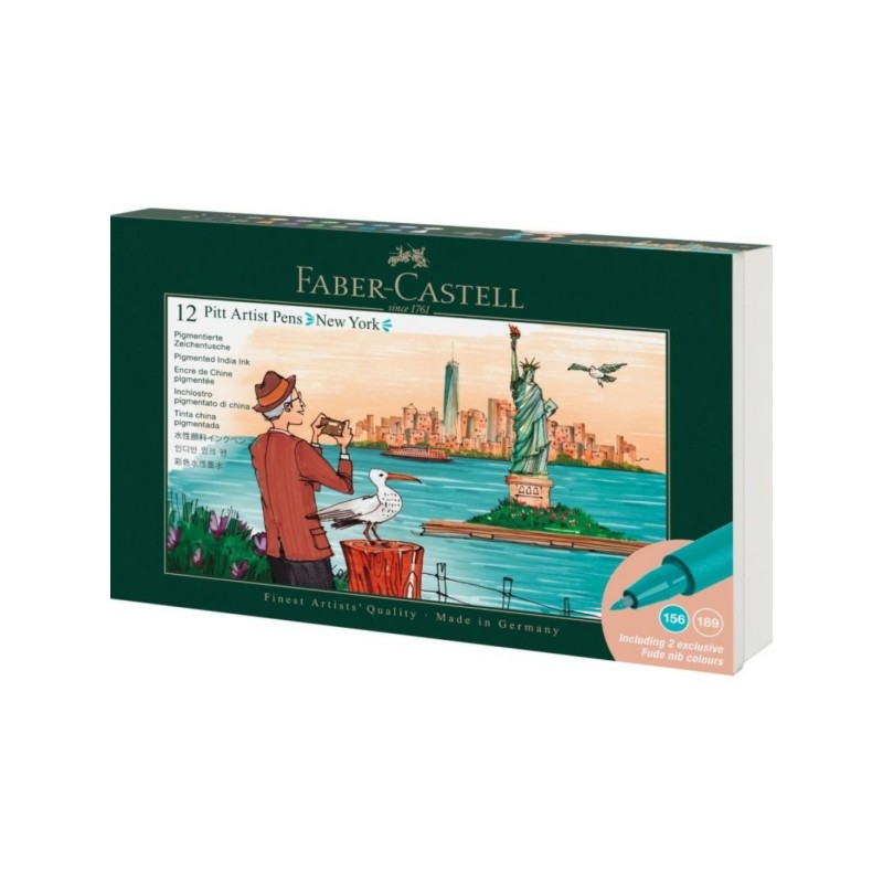 Faber-Castell Pitt Artist Pen Brush City Collection New York - Astuccio con 12 pennarelli a punta pennello - Inchiostro 