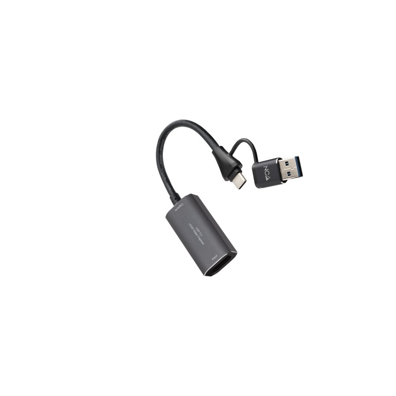 Cavo nano per acquisizione video - HDMI 4K femmina - USB-C maschio - Adattatore USB-A - Multisistema - Colore grigio scu