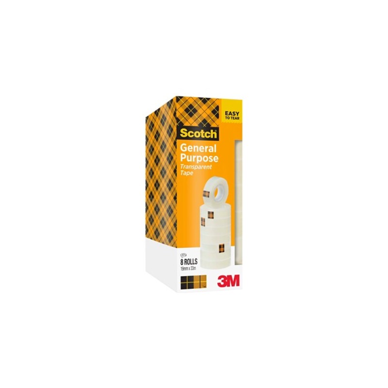 Scotch 508 Confezione da 8 nastri adesivi 19 mm x 33 m - Trasparente