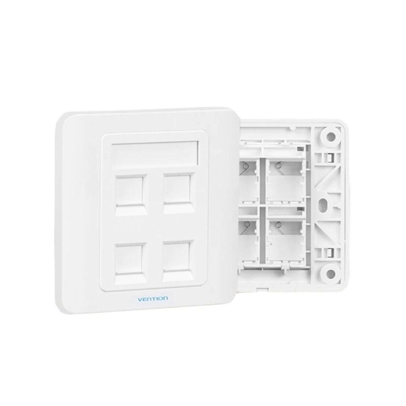 Vention Piastra da parete con 4 prese RJ45 - Compatibile con scatole da incasso tipo 86 - ABS resistente all'invecchiame
