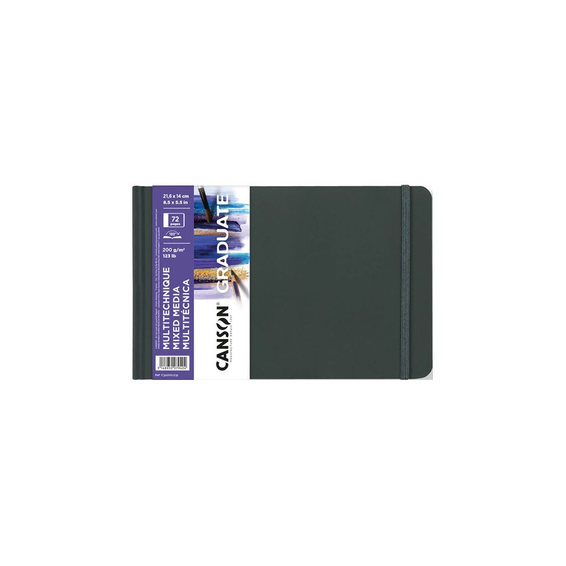 Quaderno Canson Graduate Mix Media - 36 fogli da 21.6x14 cm - 200 g - Grana fine - Colore bianco