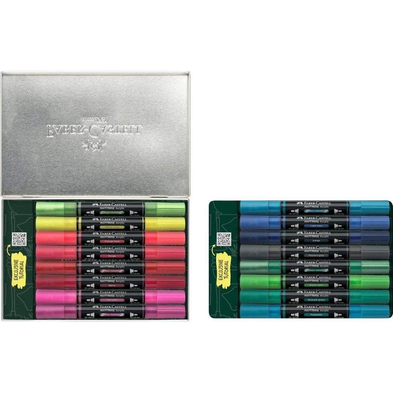 Faber-Castell Multimark Acrylic Style It: Kicks Pack con 16 pennarelli acrilici a doppia punta - Punte rotonde da 1 mm e