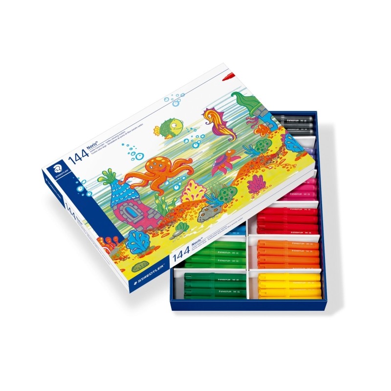 Staedtler Noris Jumbo 340 Confezione da 144 pennarelli Jumbo - Punta in fibra - Spessore del tratto 3 mm - Tappo ventila