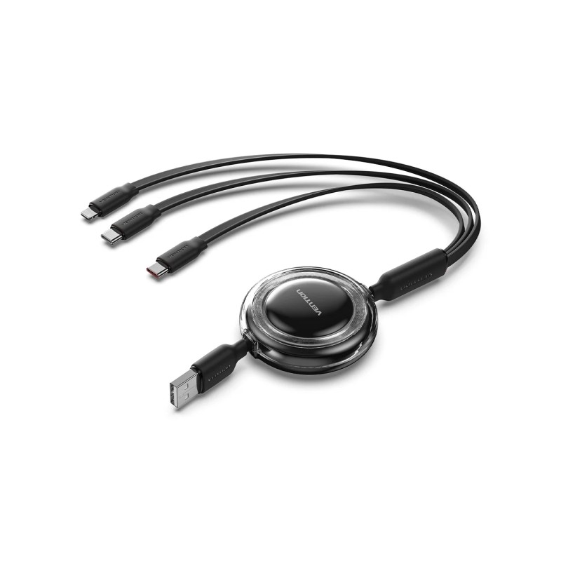 Cavo USB multiplo Vention - Lunghezza regolabile fino a 1.1 m - Retrattile - USB-A - 2xUSB-C - Lightning - Velocità fin