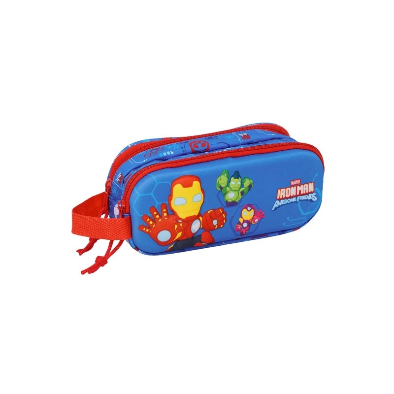Safta Iron Man Borsa multiuso 3D - 2 scomparti con cerniera - Manico laterale - Capacità 1 L - 21x8x6 cm - Colore blu s