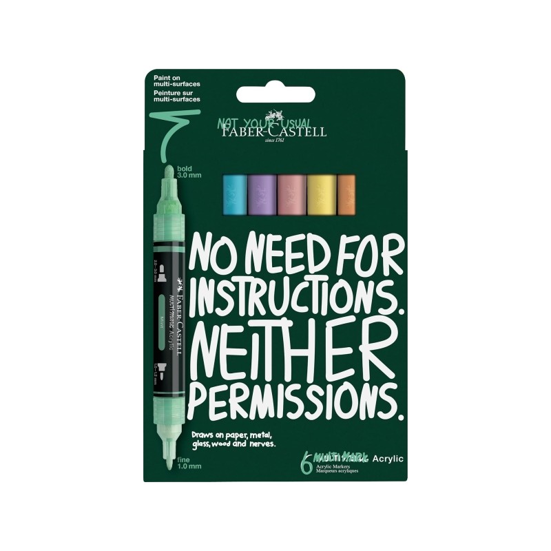 Faber-Castell Multimark Acrylic Pack con 6 pennarelli acrilici a doppia punta - Punte rotonde da 1 mm e 3 mm - Inchiostr