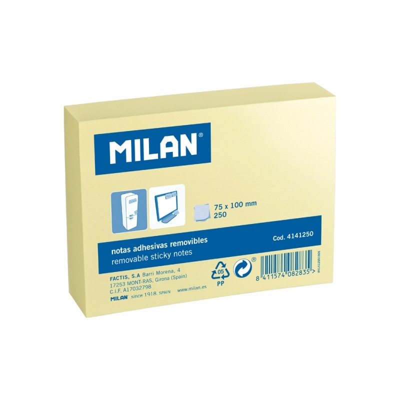 Milan Confezione da 250 foglietti adesivi - 75x100 mm - Colore giallo