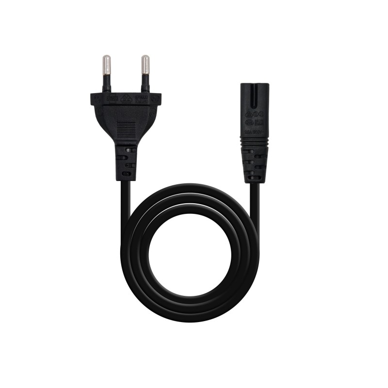 Nanocable Cavo di alimentazione Forma 8 CEE7/16 maschio - C7 femmina. 2 m - Colore: nero