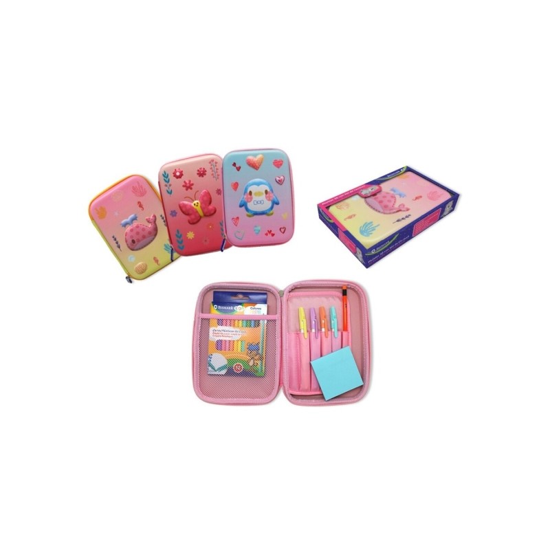 Bismark Animals Plumier 3D in gomma EVA con 1 scomparto - Include 12 pastelli colorati. 4 penne a sfera colorate. 1 mati