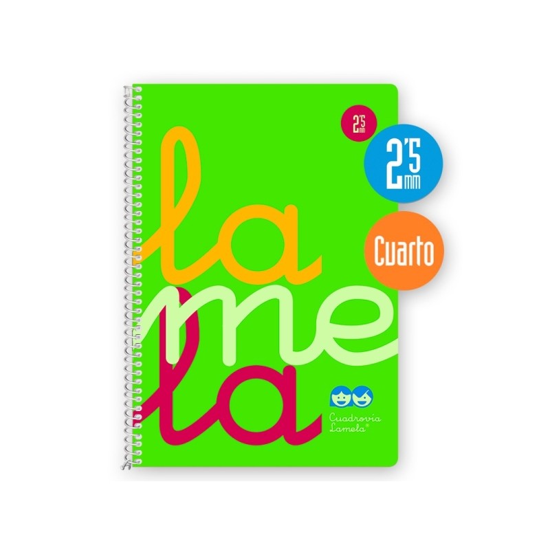 Lamela - Quaderno a spirale con 80 fogli da 90 g/m² con margine - Formato quarto - Righe a quattro linee da 2.5 mm - Co