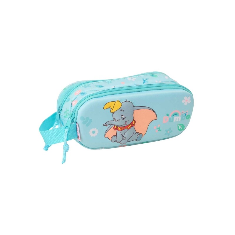 Safta Dumbo Portatutto 3D - 2 scomparti con cerniera - Manico laterale - Capacità 1 L - 21x8x6 cm - Colore blu pastello