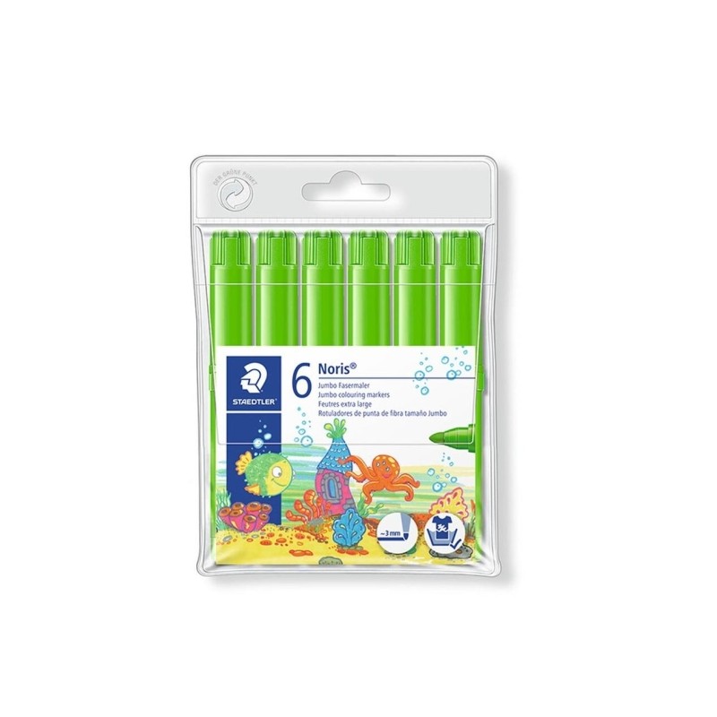 Staedtler Noris Jumbo 340 Confezione da 6 pennarelli Jumbo - Punta in fibra - Spessore del tratto 3 mm - Tappo ventilato