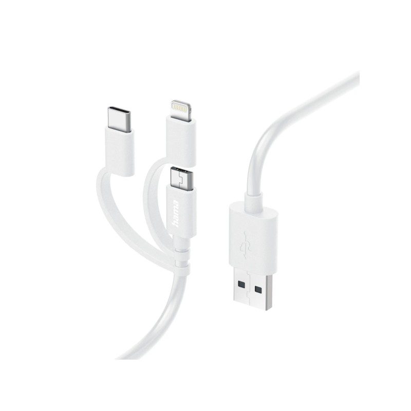 Cavo di ricarica USB 3 in 1 Hama - Connettori intercambiabili - Lunghezza 1 m - USB-A - USB-C - Micro-USB - Lightning - 