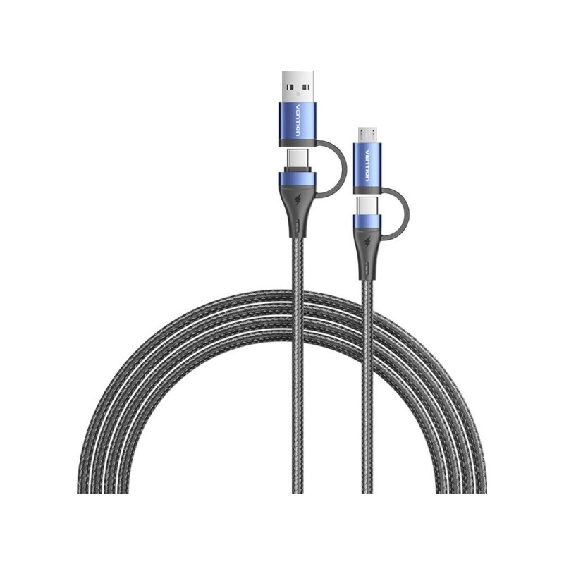 Cavo USB-C Vention - Potenza fino a 100 W - Lunghezza 2 m - Adattatore USB-A - Adattatore Micro-USB - Velocità fino a 4