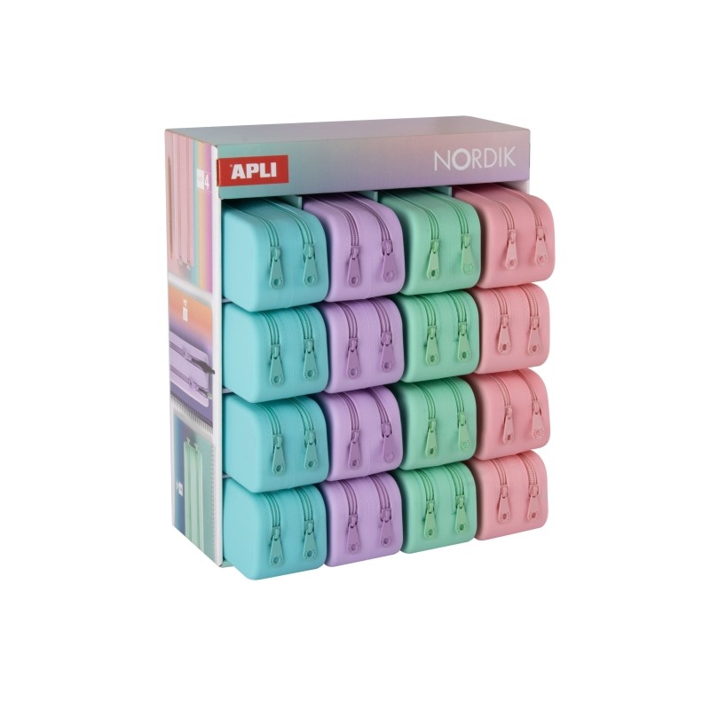 Apli Nordik Espositore da 16 astucci in silicone rettangolari a doppio scomparto - Dimensioni 75x185x63 mm - Colori past