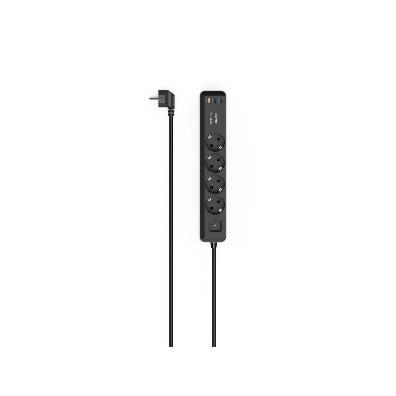 Hama Multipresa con 7 prese - Potenza massima 3680 W - Cavo da 1.4 m - 4x Schuko - 2x USB-C - 1x USB-A - Interruttore di