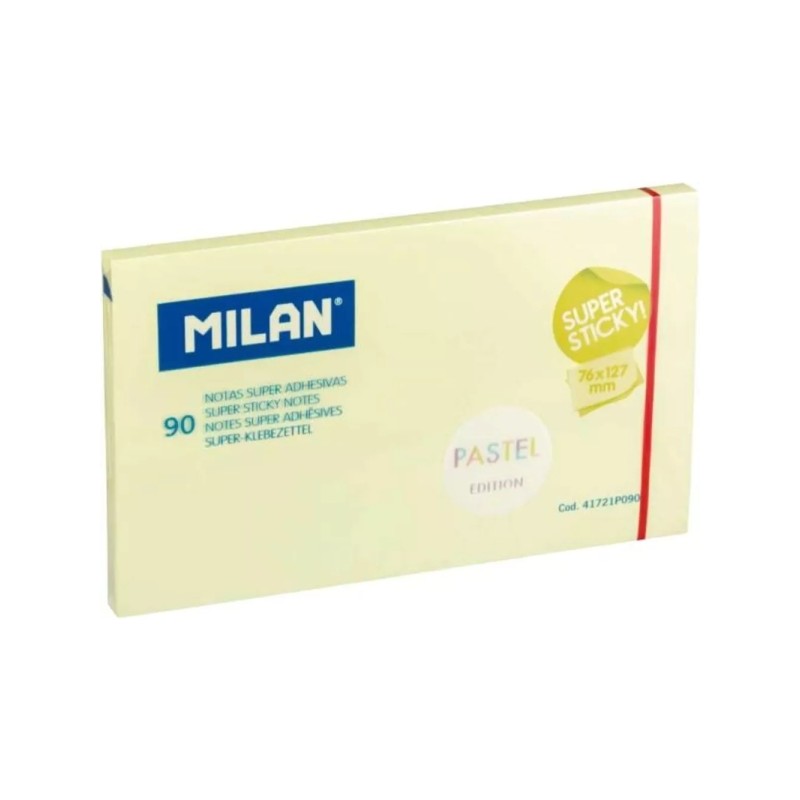 Milan Blocco da 90 foglietti super adesivi - Rimovibili - Maggiore tenuta - 76 mm x 127 mm - Colore giallo pastello