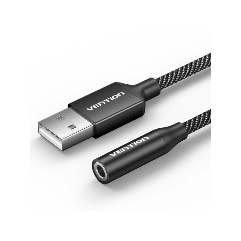 Adattatore audio Vention - Jack da 3.5 mm femmina - USB-C maschio - Guaina intrecciata in cotone - Cavo da 25 cm - Allum