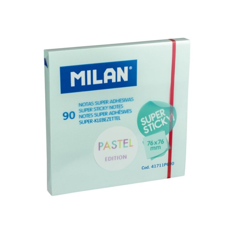 Milan Blocco da 90 foglietti super adesivi - Rimovibili - Maggiore tenuta - 76 mm x 76 mm - Colore blu pastello
