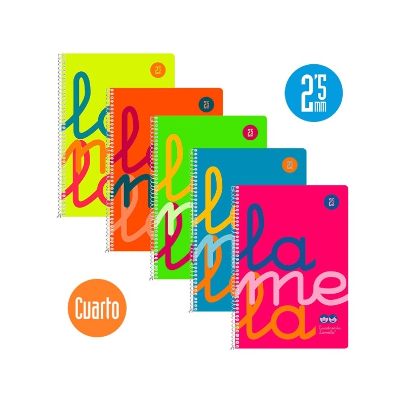 Lamela - Confezione da 5 quaderni a spirale con 80 fogli da 90 g/m² con margini - Formato quarto - Righe a quattro line