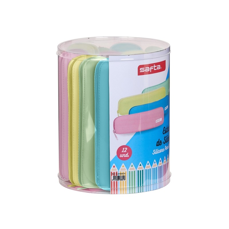 Confezione Safta da 12 astucci - Silicone di alta qualità - Scatola cilindrica in PVC trasparente - Flessibile - Facile