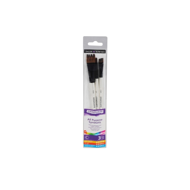 Daler Rowney Graduate Pack da 3 pennelli multitecnica - setole sintetiche - manico corto