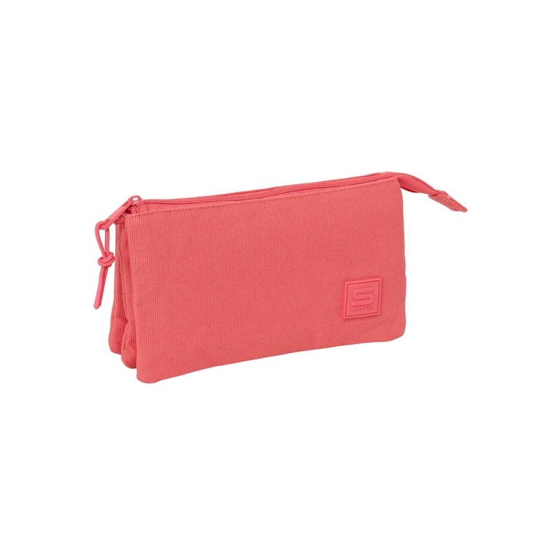 Safta Basic Marsala Borsa multiuso - 3 scomparti con cerniera - Tasca interna centrale - 22x12x3 cm - Colore corallo
