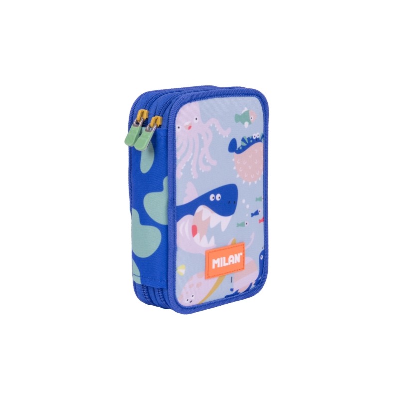 Milan Blue Odyssey Astuccio a 2 scomparti con righello - Temperamatite - Gomme da cancellare - Matite di grafite e color