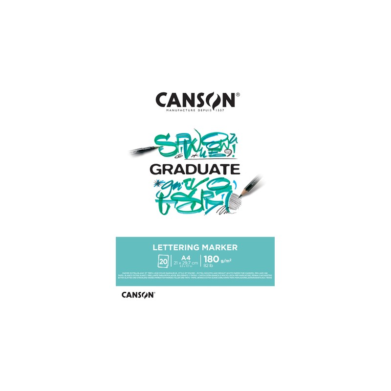 Canson Graduate Lettering - Blocco di fogli incollati da 20 fogli A4 - 180 g - Satinato - Colore bianco