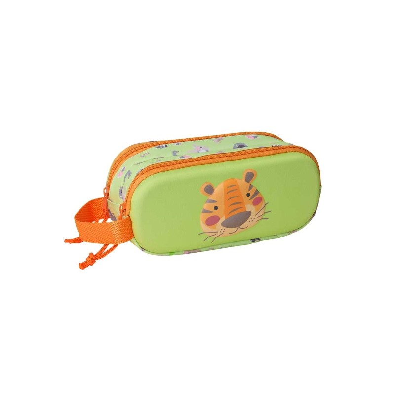 Safta Tiger Borsa portaoggetti 3D da 1 L - 2 scomparti - Chiusura con cerniera - Manico - 21x8x6 cm - Colore verde chiar