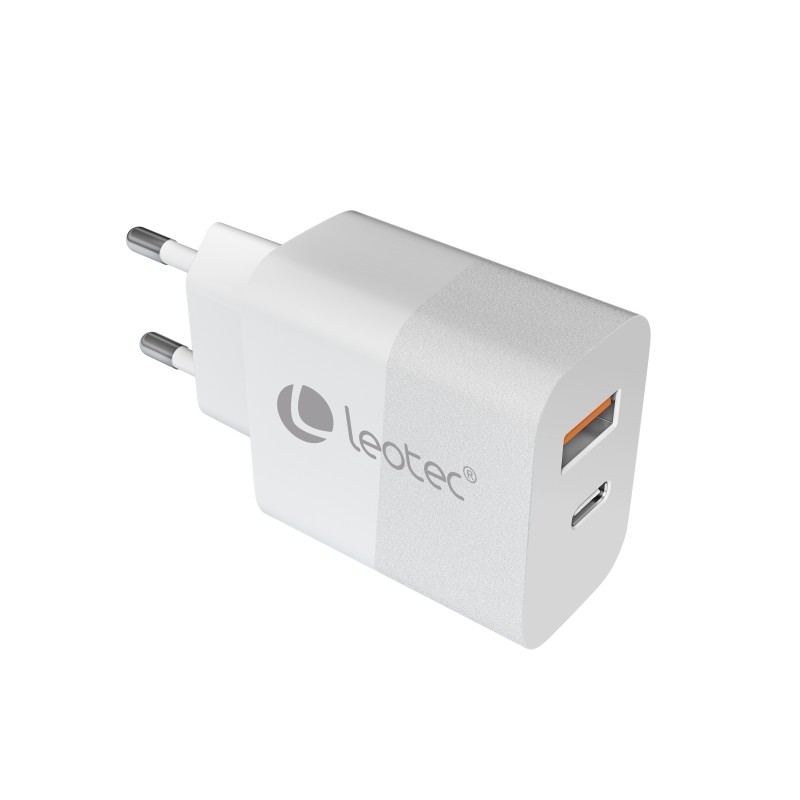 Leotec Caricabatterie universale da 30 W GAN - 1 USB-C PD + 1 USB-A - Colore bianco