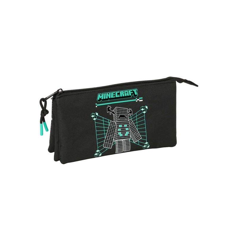 Borsa da trasporto Safta Minecraft - 3 scomparti con cerniera - Tasca interna centrale - 22x12x3 cm - Colore: nero