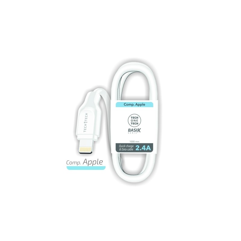 TechOneTech Cavo BASIK da USB-A maschio a Lightning. 1 m - Rivestito in nylon intrecciato bianco