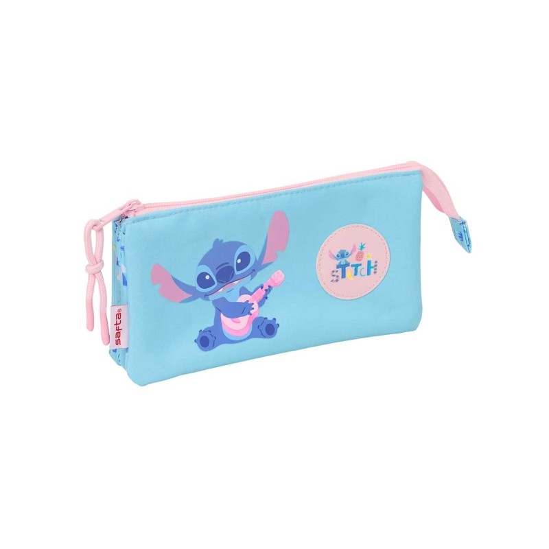 Safta Stitch Waves Borsa multiuso - 3 scomparti con cerniera - Tasca interna centrale - 22x12x3 cm - Colore azzurro