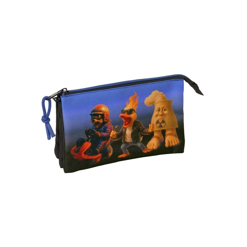 Safta Brainrot Borsa multiuso - 3 scomparti con cerniera - Tasca interna centrale - 22x12x3 cm - Colore: nero e blu