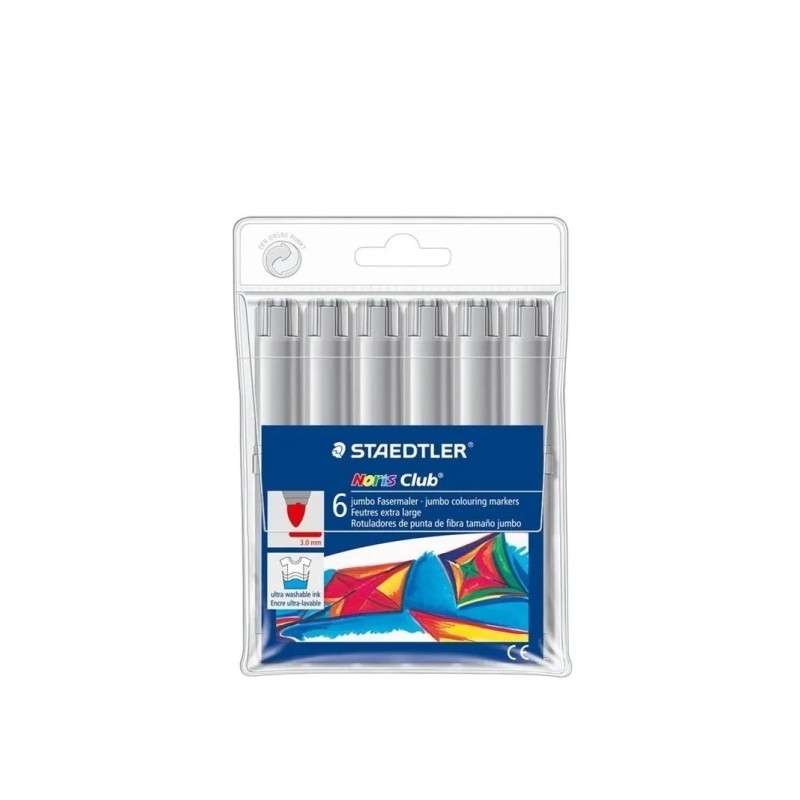 Staedtler Noris Jumbo 340 Confezione da 6 pennarelli Jumbo - Punta in fibra - Spessore del tratto 3 mm - Tappo ventilato