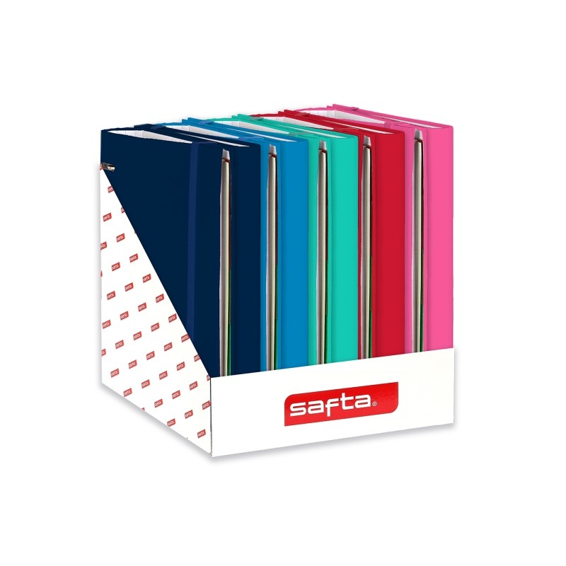 Safta Espositore con 8 cartelline a 4 anelli da 35 mm - Ricarica da 100 fogli per cartellina - 290x340x340 mm - Colori a