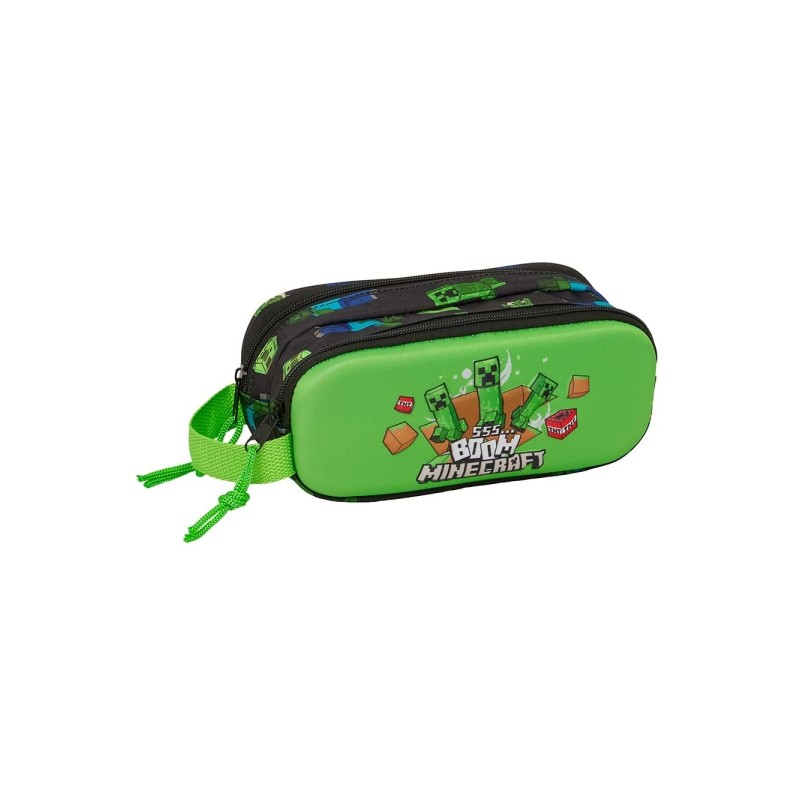 Safta Minecraft Boom Borsa multiuso 3D - 2 scomparti con cerniera - Manico laterale - Capacità 1 L - 21x8x6 cm - Colore