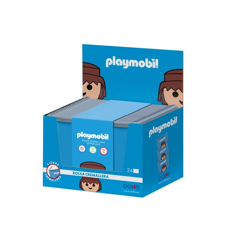 Espositore Dohe Playmobil con 24 sacchetti realizzati in EVA traslucido da 400 micron - Formato orizzontale - Chiusura a