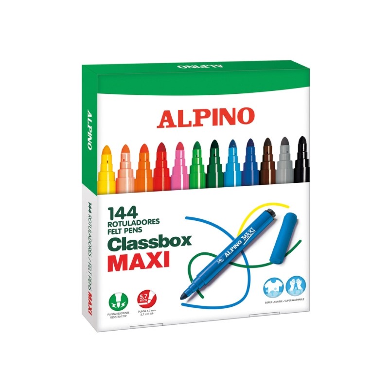 Alpino Maxi Pack Economy da 144 pennarelli a punta grossa - Punta da 6 mm - Facilmente lavabili. resistenti. durevoli e 