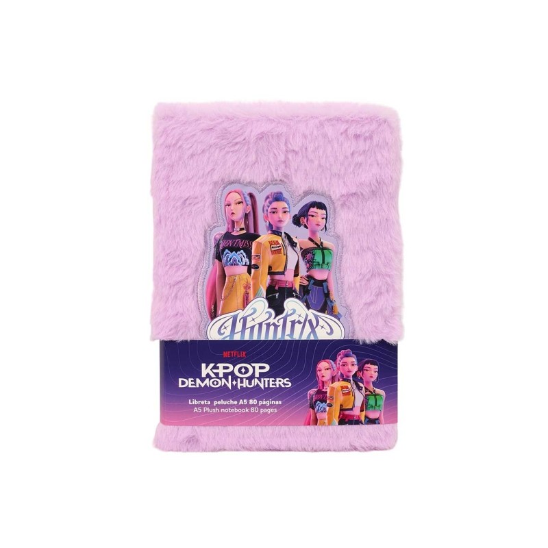 Safta K-Pop Demon Hunters Energy Bloc de Notas - Formato A5 - Copertina in peluche - 80 pagine - 21x14.8 cm - Colore lav