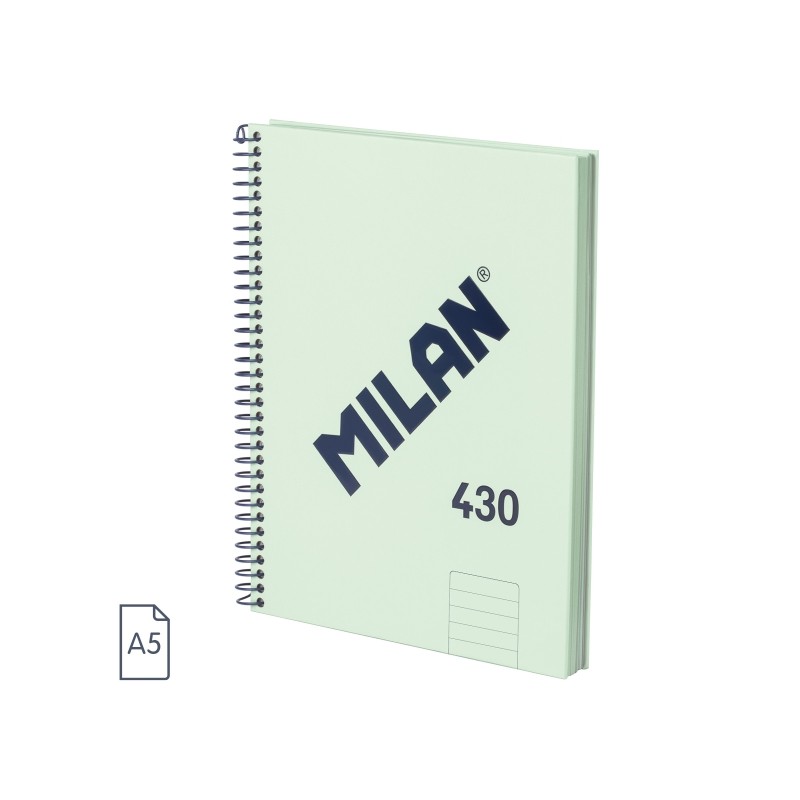 Milan 430 Since 1918 Quaderno A5 con spirale - Carta a righe da 7 mm - 80 fogli da 95 g - Copertina rigida - Colore ment
