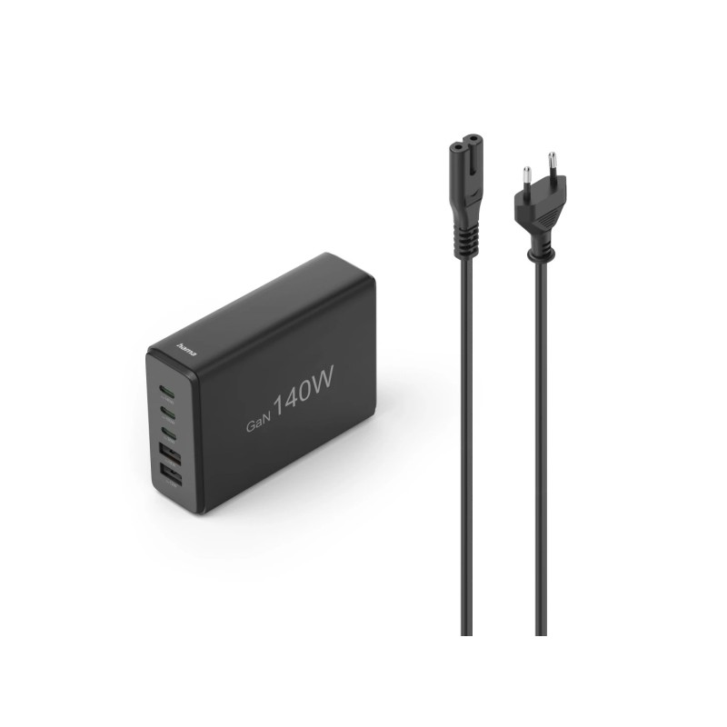 Hama Stazione di ricarica USB - 3 porte USB-C - 2 porte USB-A - Cavo da 1.5 m - Power Delivery - Qualcomm - GaN - 3.1 x 