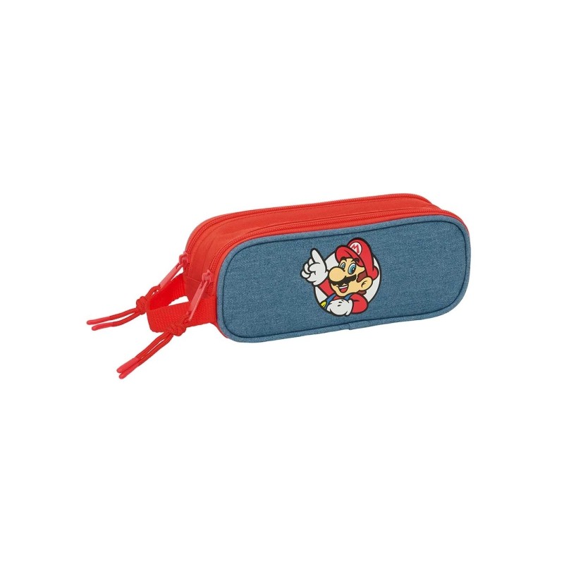 Safta Super Mario Portatutto - 2 scomparti con cerniera - Manico laterale - Capacità 1 L - 21x8x6 cm - Colore rosso e b