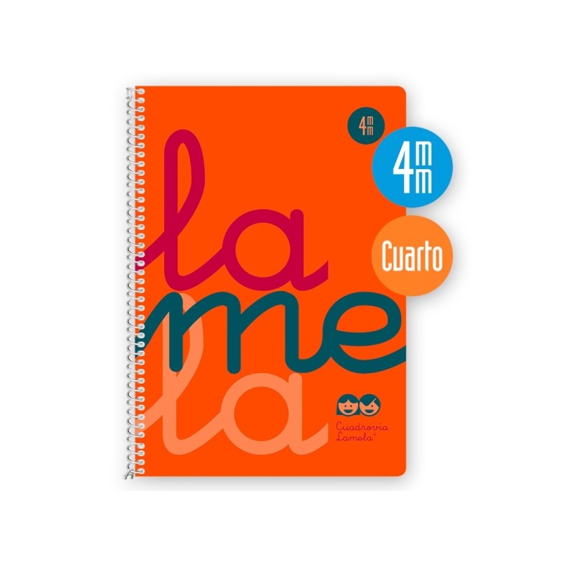 Lamela - Quaderno a spirale con 80 fogli da 90 g/m² con margine - Formato quarto - Righe a quattro linee da 4 mm - Cope