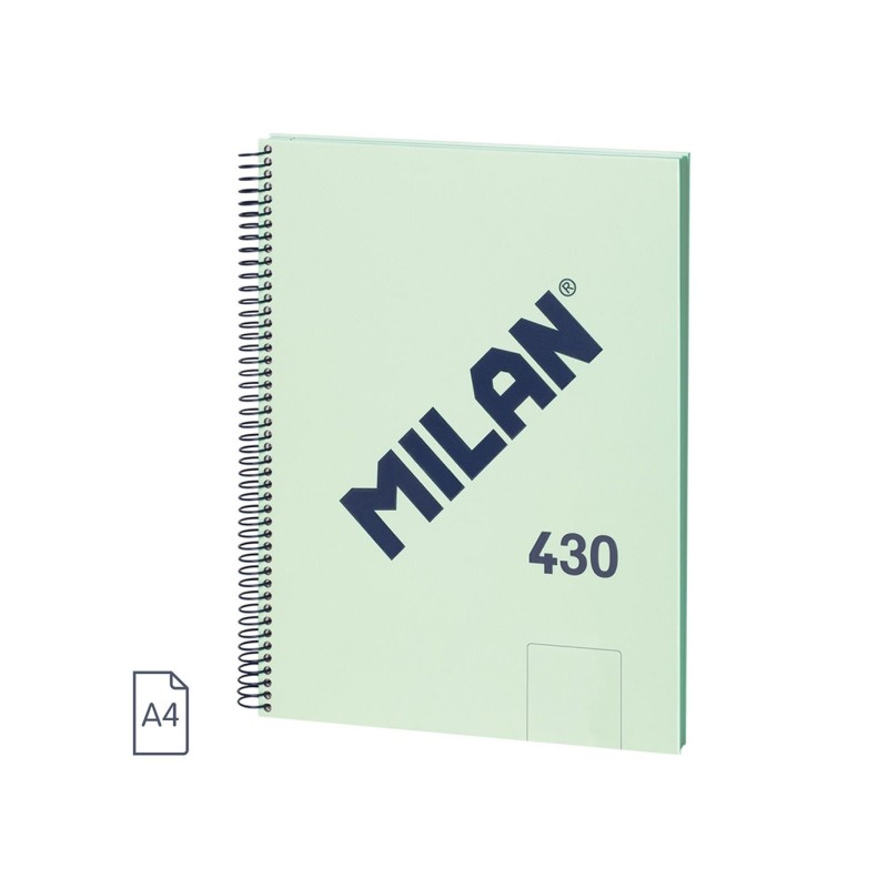 Milan 430 Since 1918 Quaderno A4 con spirale - Fogli bianchi - 80 fogli da 95 g - Copertina rigida - Colore menta